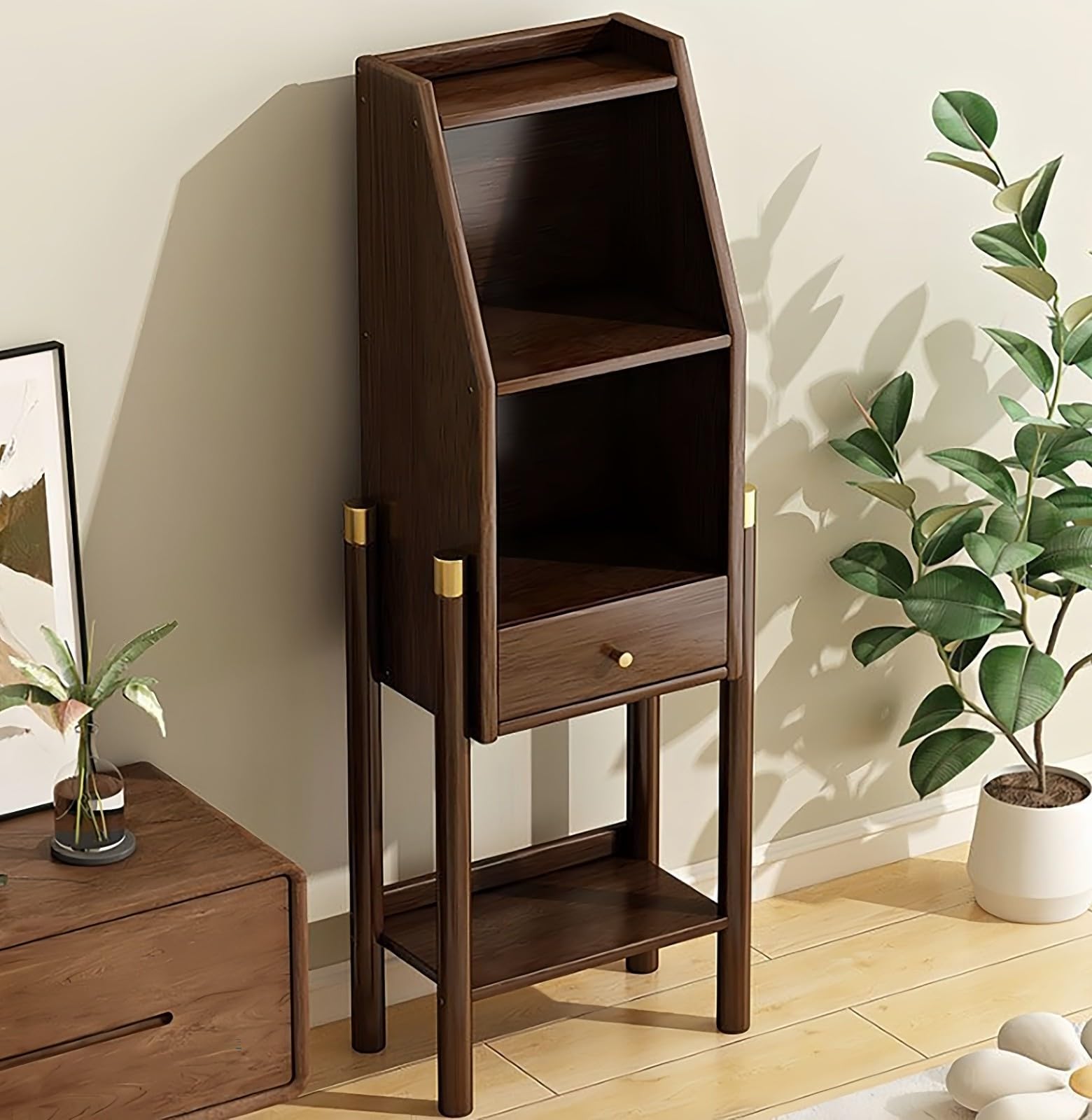 Estantería de bambú con cajón, mueble organizador de libros, estante de almacenamiento para estudio