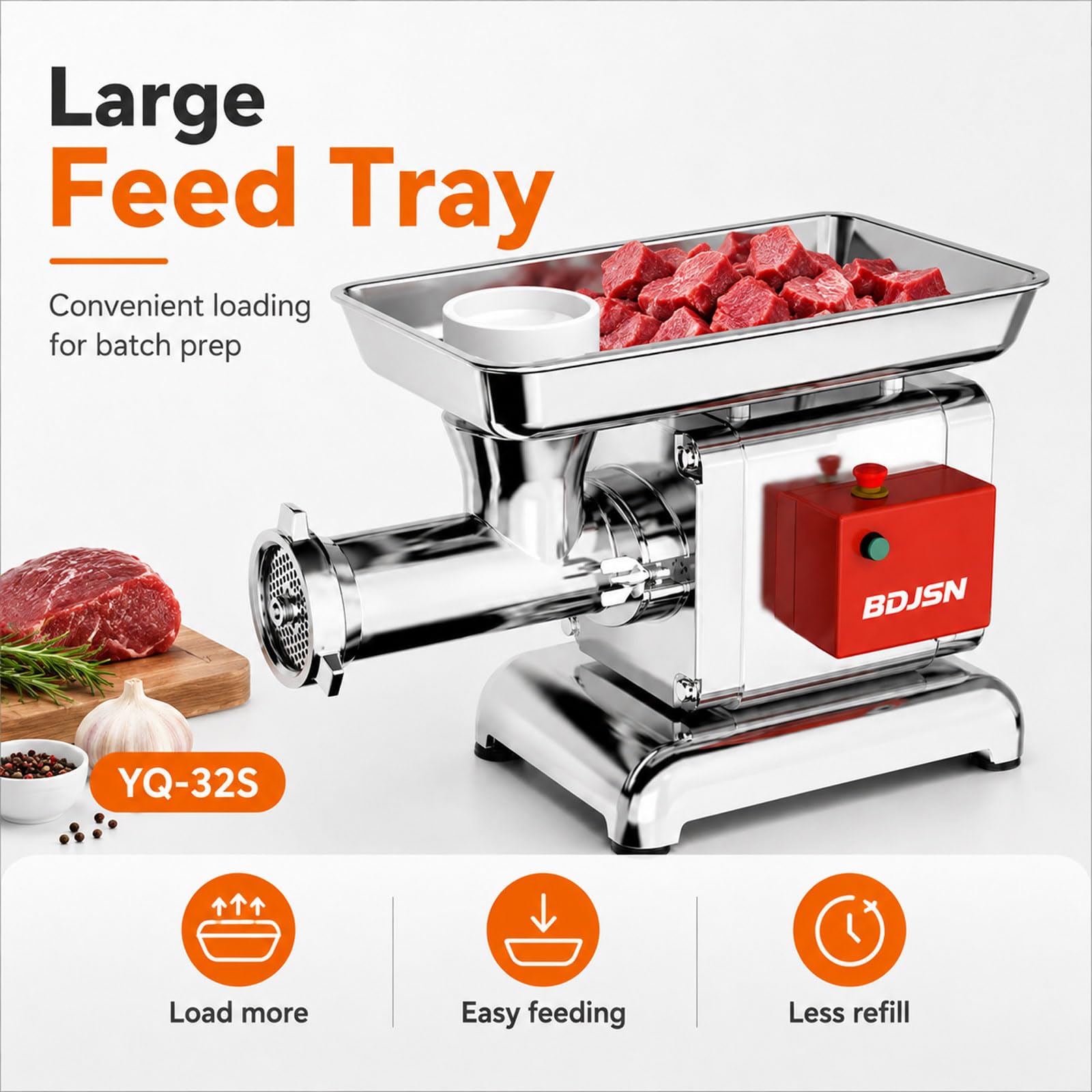 Tritacarne Elettrico, Tritacarne in Acciaio Inox da 1800 W, 350 kg/h, Tritacarne da Banco per Impieghi Gravosi con Ampio Vassoio di Alimentazione, Ideale per Carne, Insaccati