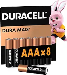 Duracell Pilhas Alcalinas AAA Palito Pack 8 Unidades – Dura Mais – Ideal para Controles Remotos Brinquedos e Lanternas