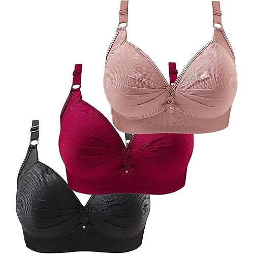 3 Pack Bras for Women No Underwire Scalloped Push Up Bras Soft Wireless Comfort Bralettes Full Coverage Everyday Bra