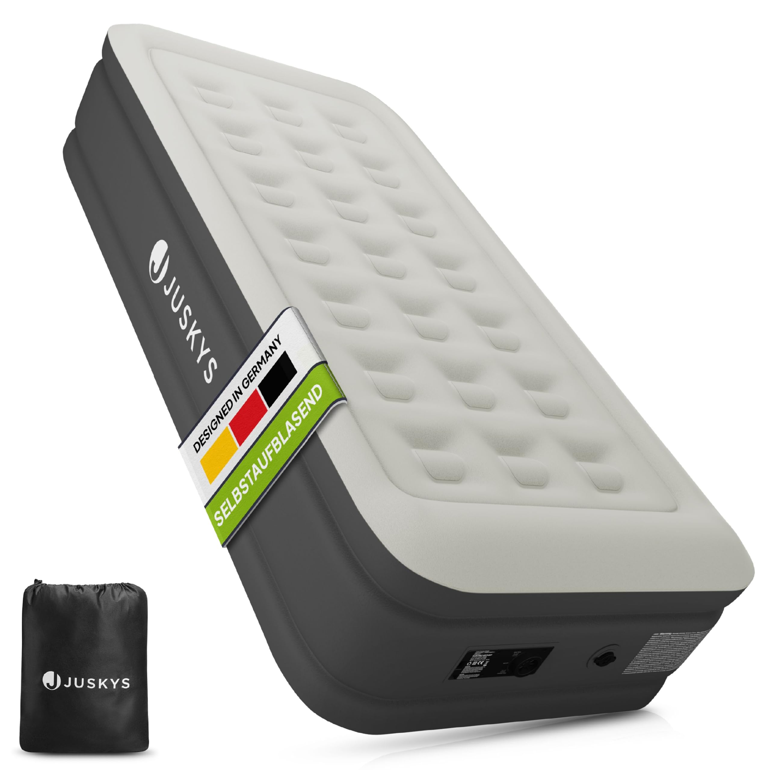 Juskys Luftmatratze Sapri M in Anthrazit - 1 Personen Luftbett selbstaufblasend - aufblasbare Matratze als Gästebett oder Camping - integrierter Pumpe