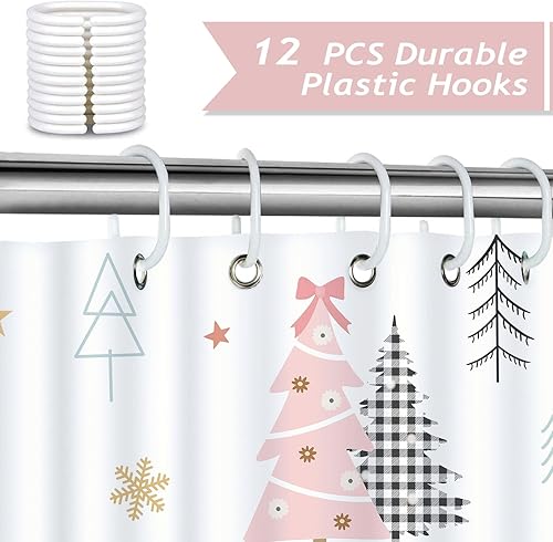 Miniatura 10 de Bonhause Cortina de ducha de árbol de Navidad, diseño de árbol de Navidad, diseño de copos de nieve, decoración de invierno, 72 x 72 pulgadas, tela
