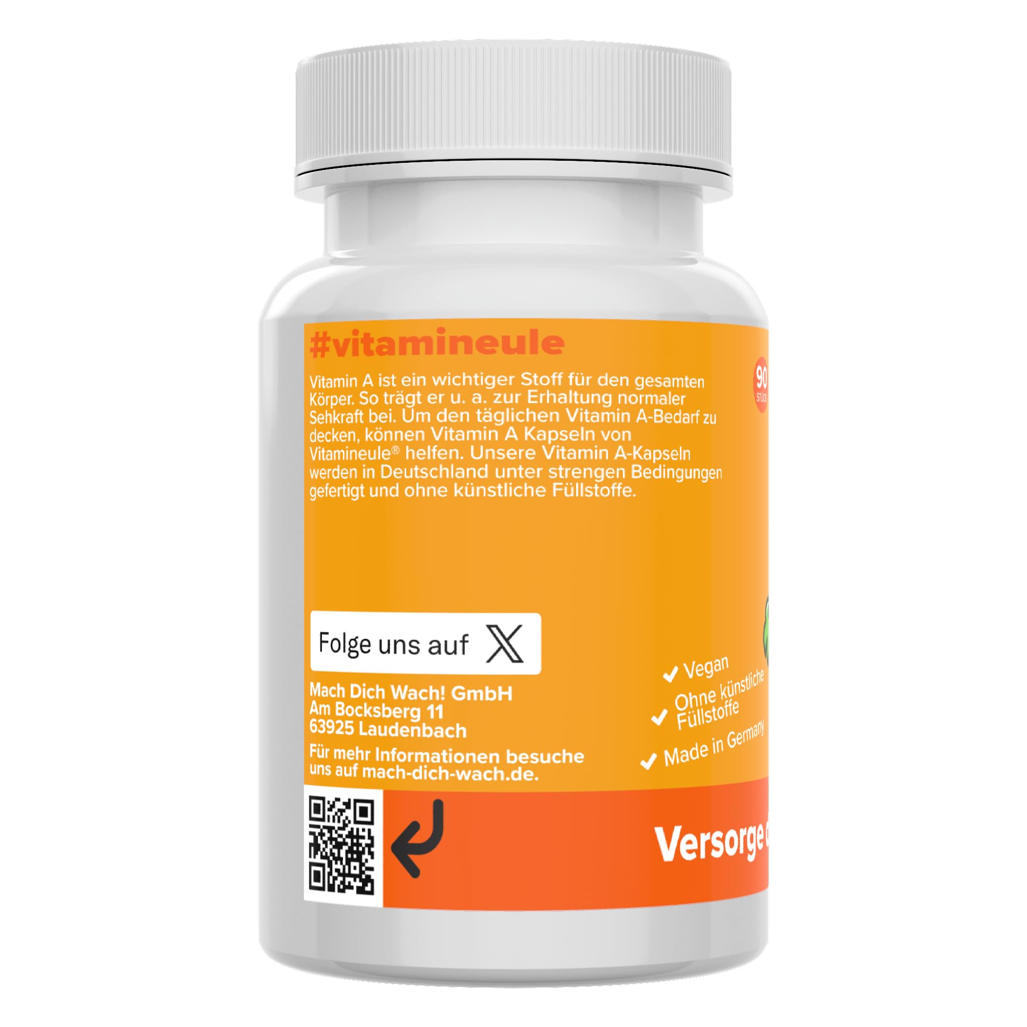 Vitamin A Kapseln - hochdosiert 10.000 IE (3.000 µg) - Produktion in Deutschland - bioaktiv & vegan - laborgeprüft - Retinylacetat (Retinol) - ohne Zusatzstoffe - für Haut & Sehkraft - Vitamineule®