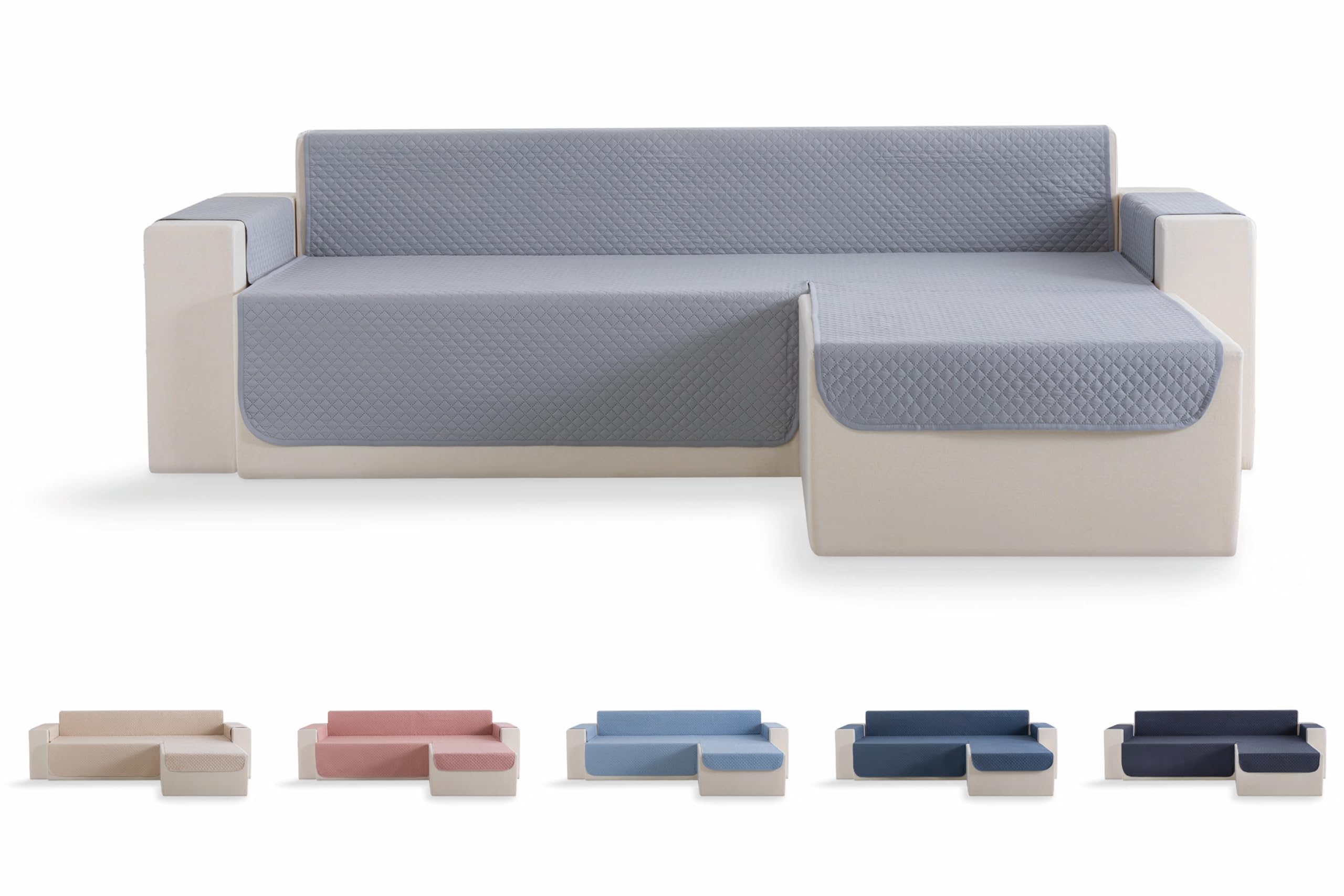 Todocama Sofa Cover, Sofa Cover, Quilted Rhombus Protector, Breathable, Easy to Clean, (Light Grey, Right Chaise 200 cm)
