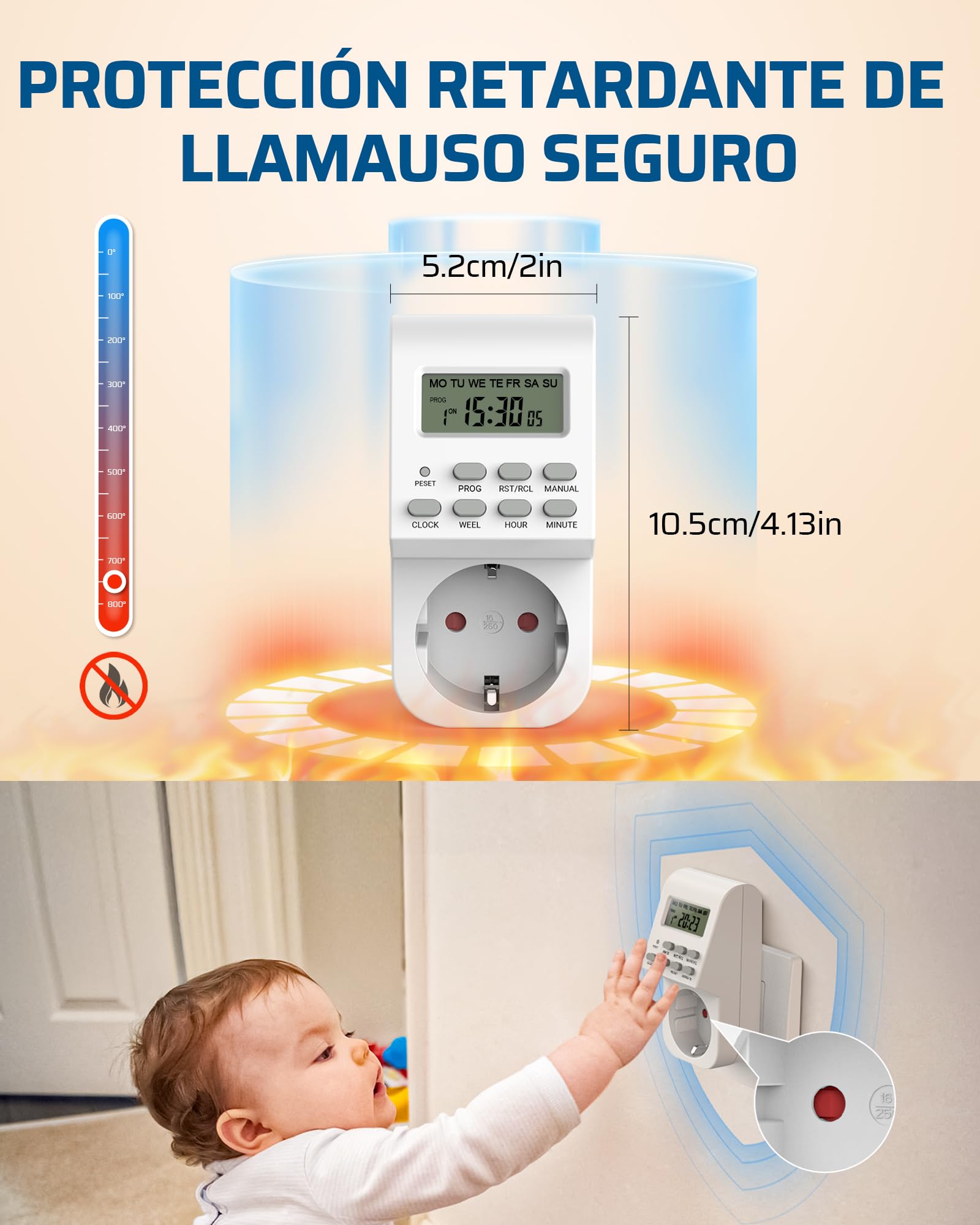 DEWENWILS Temporizador Enchufe Digital, Pack de 2, 16 A / 3680 W | con 20 Programas de Encendido Configurables, Pantalla LCD y Seguridad Infantil, Temporizador Enchufe para Interior