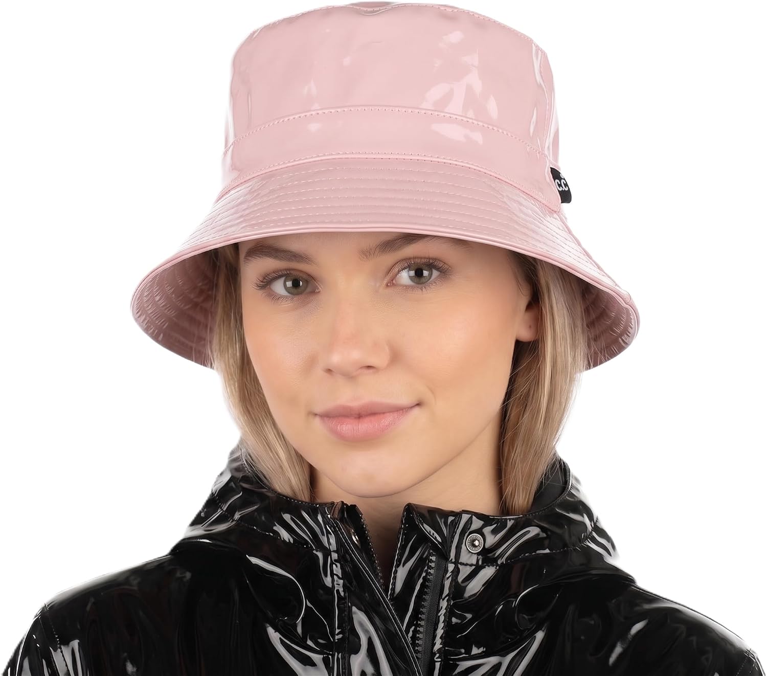 C.C Women's Waterproof Patent Leather Bucket Hat, Glossy Vinyl Rain Hat, Packable Travel Sun & Rain Cap
