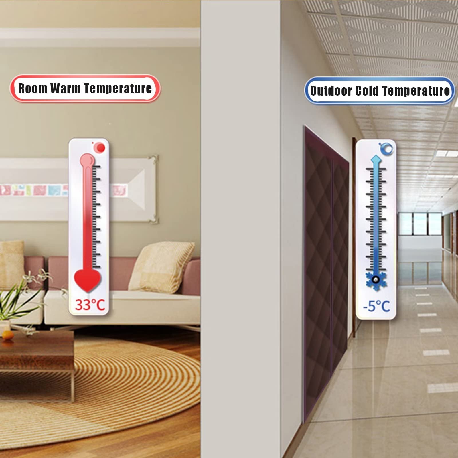 Magnet Wärmeschutzvorhang für Türen Thermovorhang Verdunklungsgardine Thermovorhang kälteschutz Wasserdicht Winddicht Geräuschisolierung für Balkontür Wohnzimmer 135x185cm Schwarz