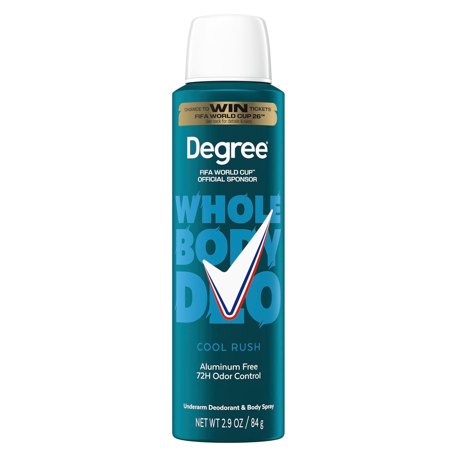 Degree Men Whole Body Deodorant Cool Rush Scent Aluminum Free 72H Odor Protection 2.9 oz