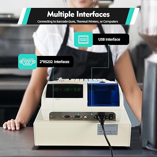 Miniatura 4 de Caja registradora Sistema de gestión de efectivo electrónica con cajón de efectivo, llaves y contraseñas para abrir, 7 métodos de pago