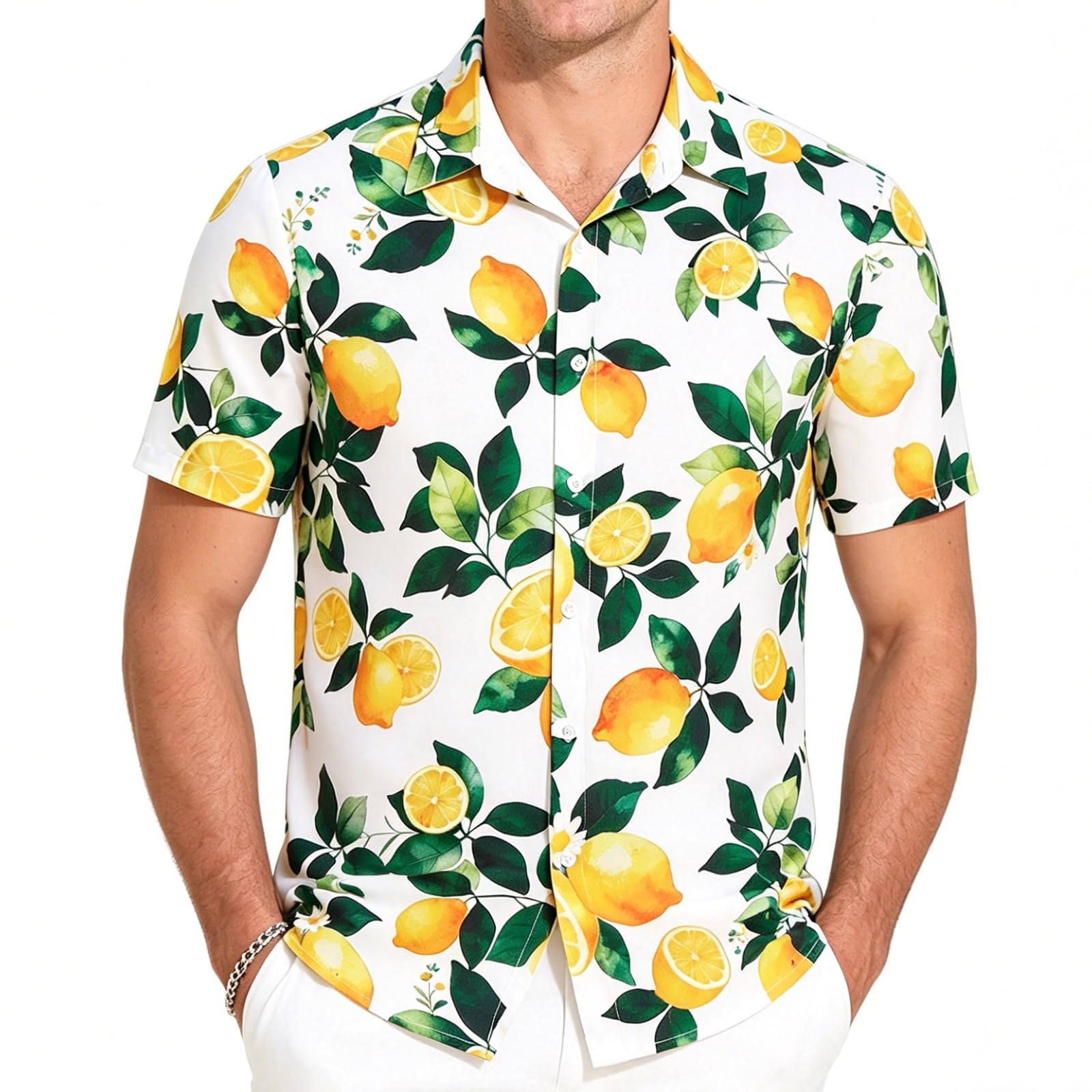 EFOWAY Men's Hawaiian Shirt, Short Sleeve Button Down Summer Fruit Shirts