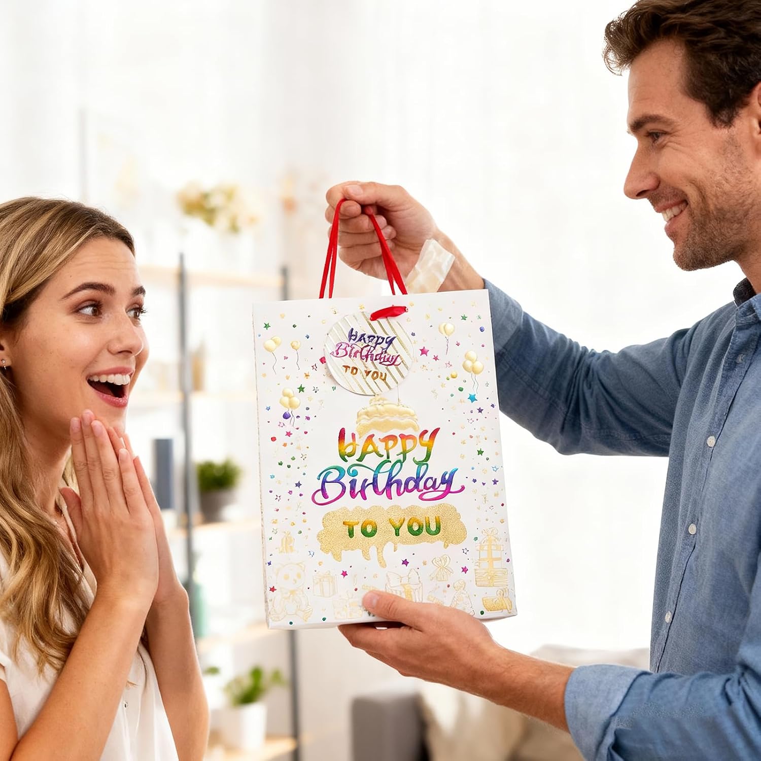 suosicn 6-Pack Birthday Gift Bags with Handles - Assorted Sizes Foil 3D Party Favor Bags with Tissue Paper, for Small Large Gifts Packaging, Birthday Christmas Baby Shower Decorations for Women Men Kids - Image 7