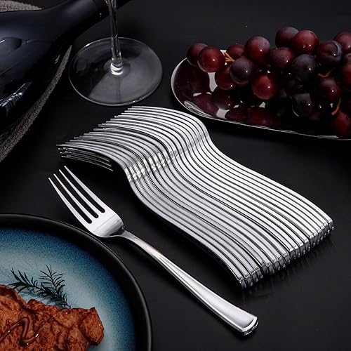 Miniatura 5 de Nervure Juego de 300 cubiertos de plástico plateado  Cubiertos desechables resistentes que incluyen 150 tenedores, 75 cuchillos, 75 cucharas,