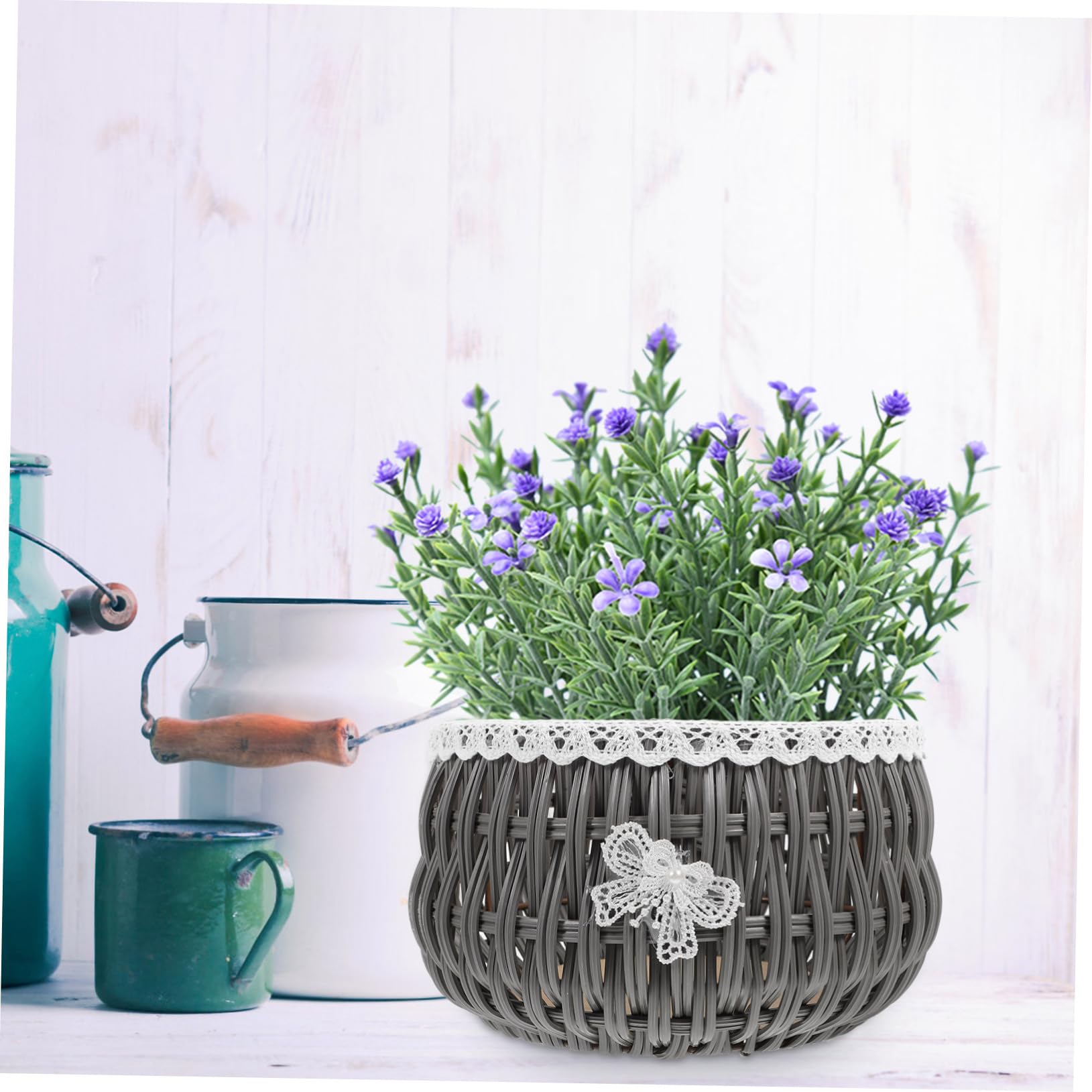 Kisangel 2stücke Rustic Woven Pflanzenkorb Handgefertigter Blumentopf Für Blumen Und Sukkulenten Vielseitige Aufbewahrungslösung Für Wohnräume Und Gärten Graues Design