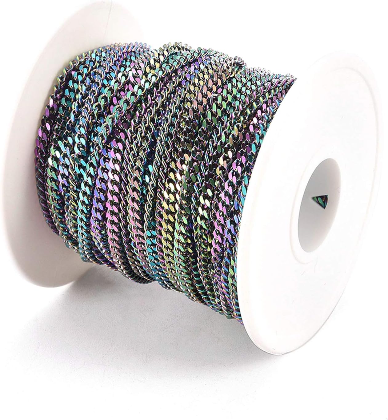 Craftdady 32.8 Feet Stainless Steel Twisted Curb Chain Link Multi-Color Unwelded Cable Cross Chain 4x3mm with Spool for Jewelry Pendant Necklace Bracelet Making