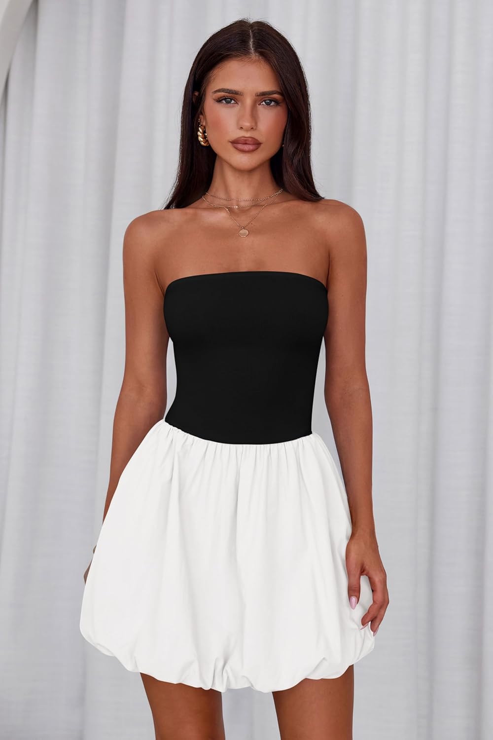 MASCOMODA Womens Strapless Bubble Mini Dress Summer Tube Top Sundress Casual Off Shoulder A Line Party Short Dresses Vacation - Image 4