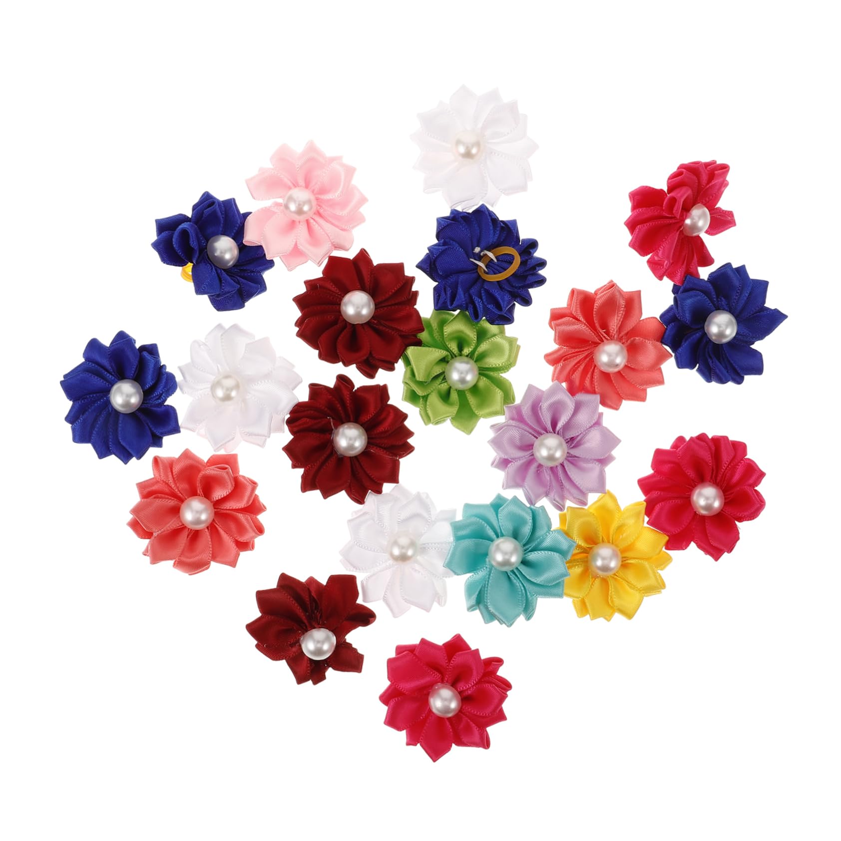 HOLIDYOYO 20Pcs Mixed Color Pet Hair Ties with Flower Petal and Pearl Design Creative Hair Accessories for Dogs and Cats for Everyday Wear and Special Occasions