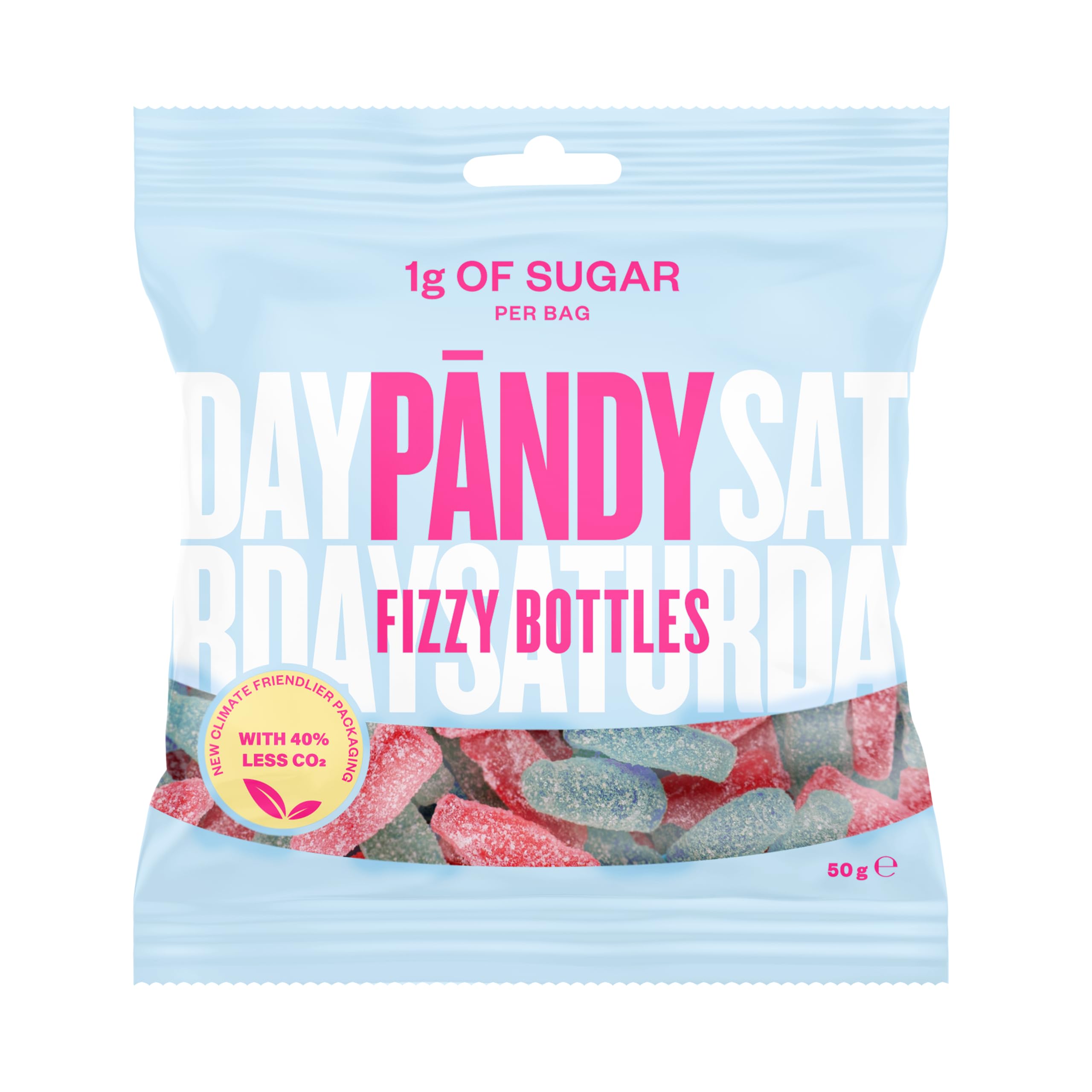 PANDY Candy Fizzy Bottles Sweets, Bubble Gum Flavour, 50g Pack, Only 1g Sugar & 70 Calories