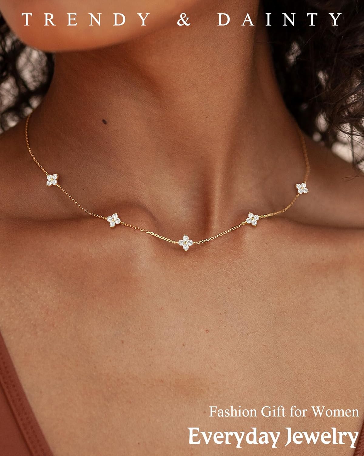 Birthstone Gold Necklace for Women Dainty Non Tarnish 14K Gold Plated Diamond Choker Necklaces Clover Emerald Green Cubic Zirconia Necklace Birthday Valentine's Day Gifts Womens Prom Gold Jewelry - Image 4