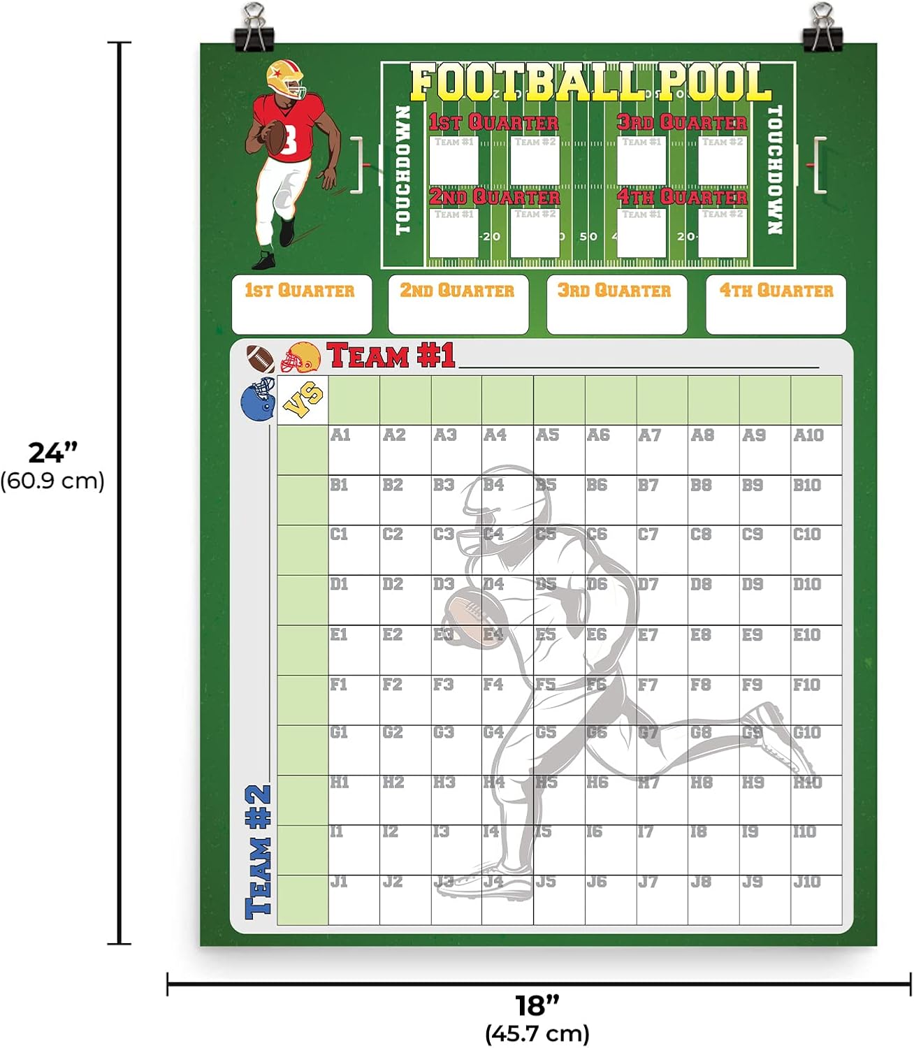 Large 18' x 24" Super Football Game Day Betting Pool Squares Poster for Home Party Office Sports Bar