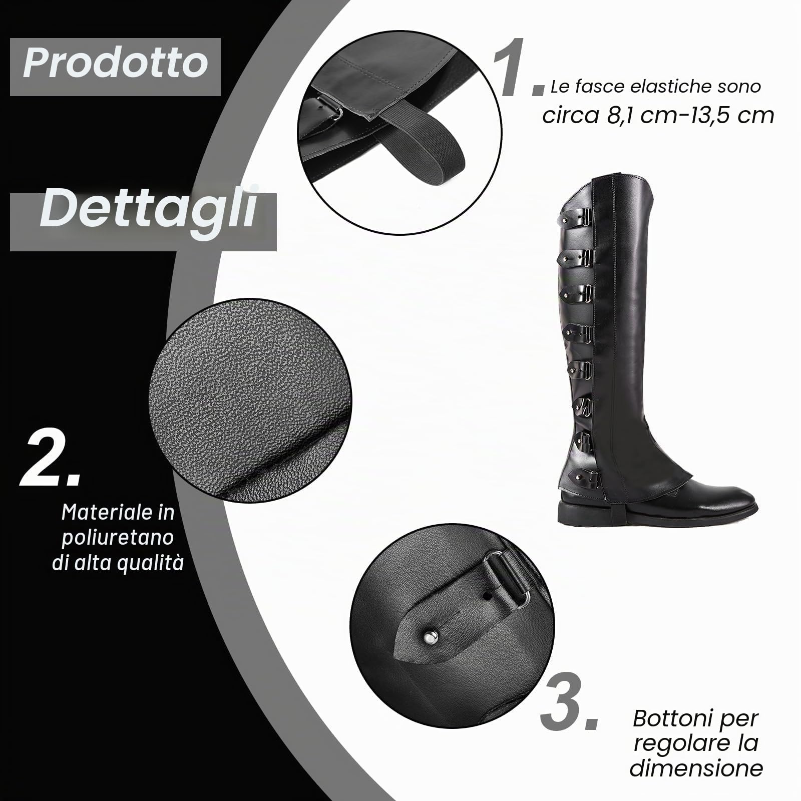 Copristivali medievali, Ghette da pirata per stivali uomo donna, Ghette per stivali medievali, Costume medievale uomo, Accessorio steampunk per costumi di carnevale cosplay, Cavaliere, Guerriero, Nero