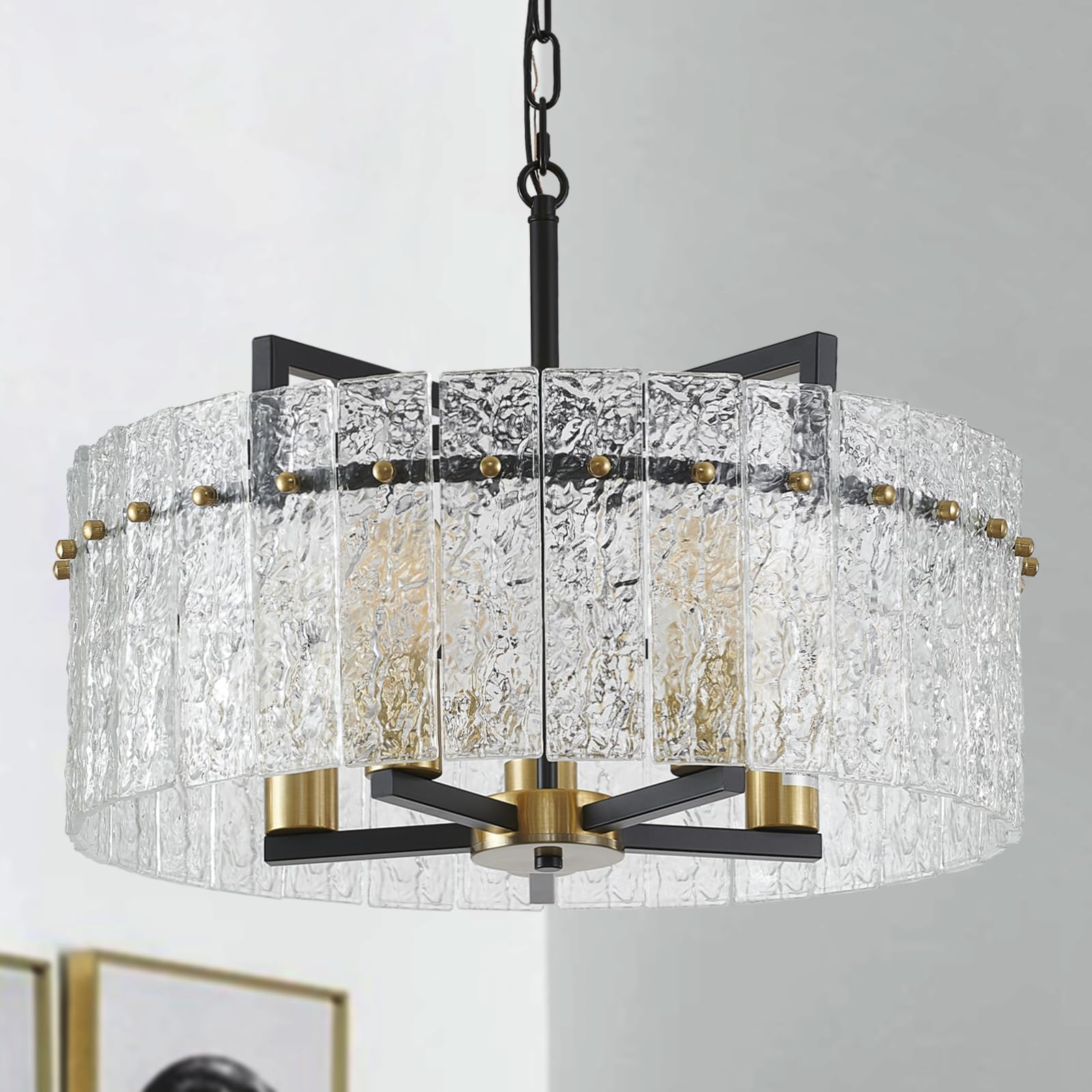 20" Modern Chandeliers for Dining Room 5-Light Black and Gold ...