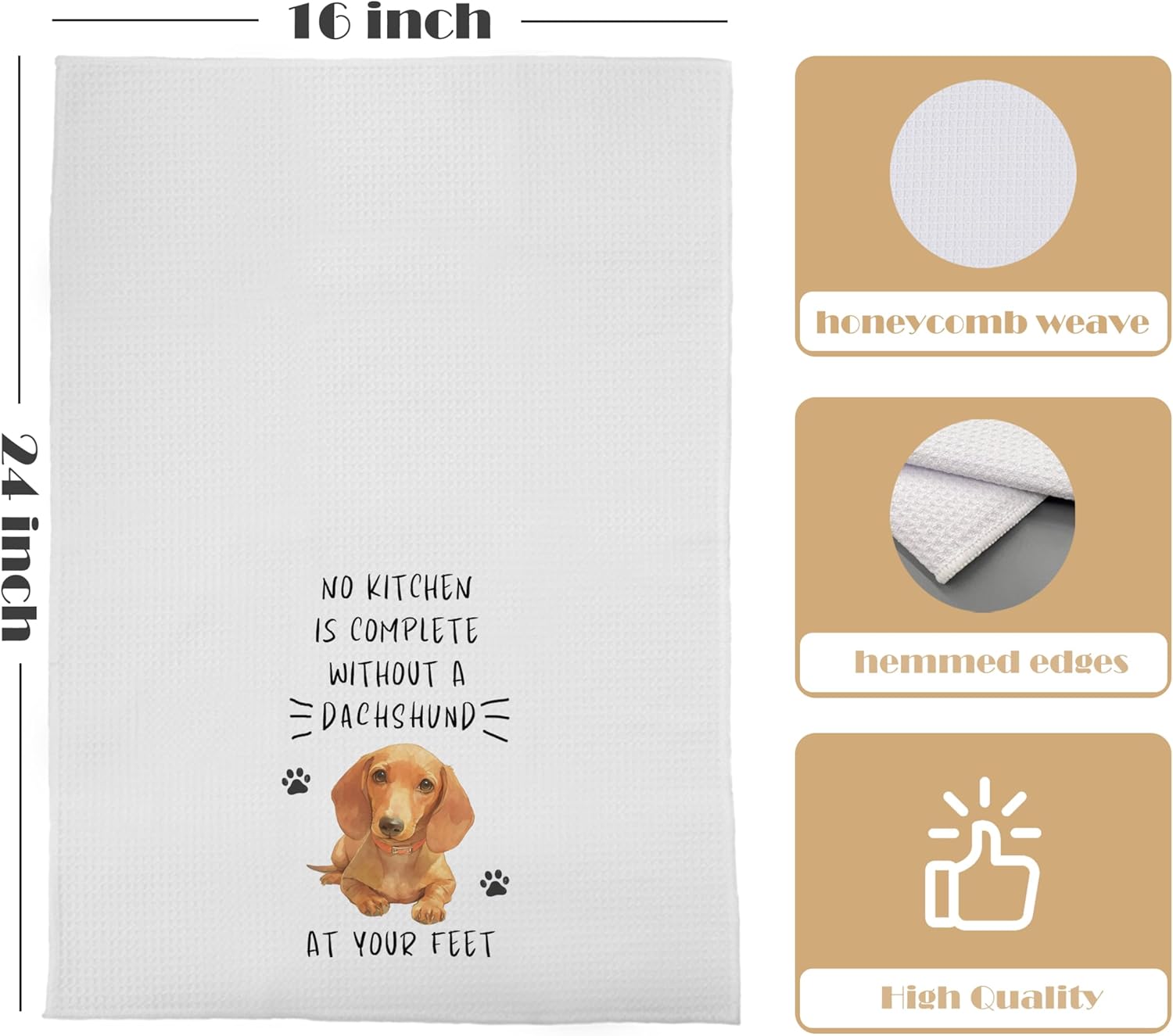 Dachshund Gifts - Funny Decorative Waffle Dish Towels, Hand & Tea Towels, Perfect for Dachshund Lovers, 16x24 Inches - Image 4