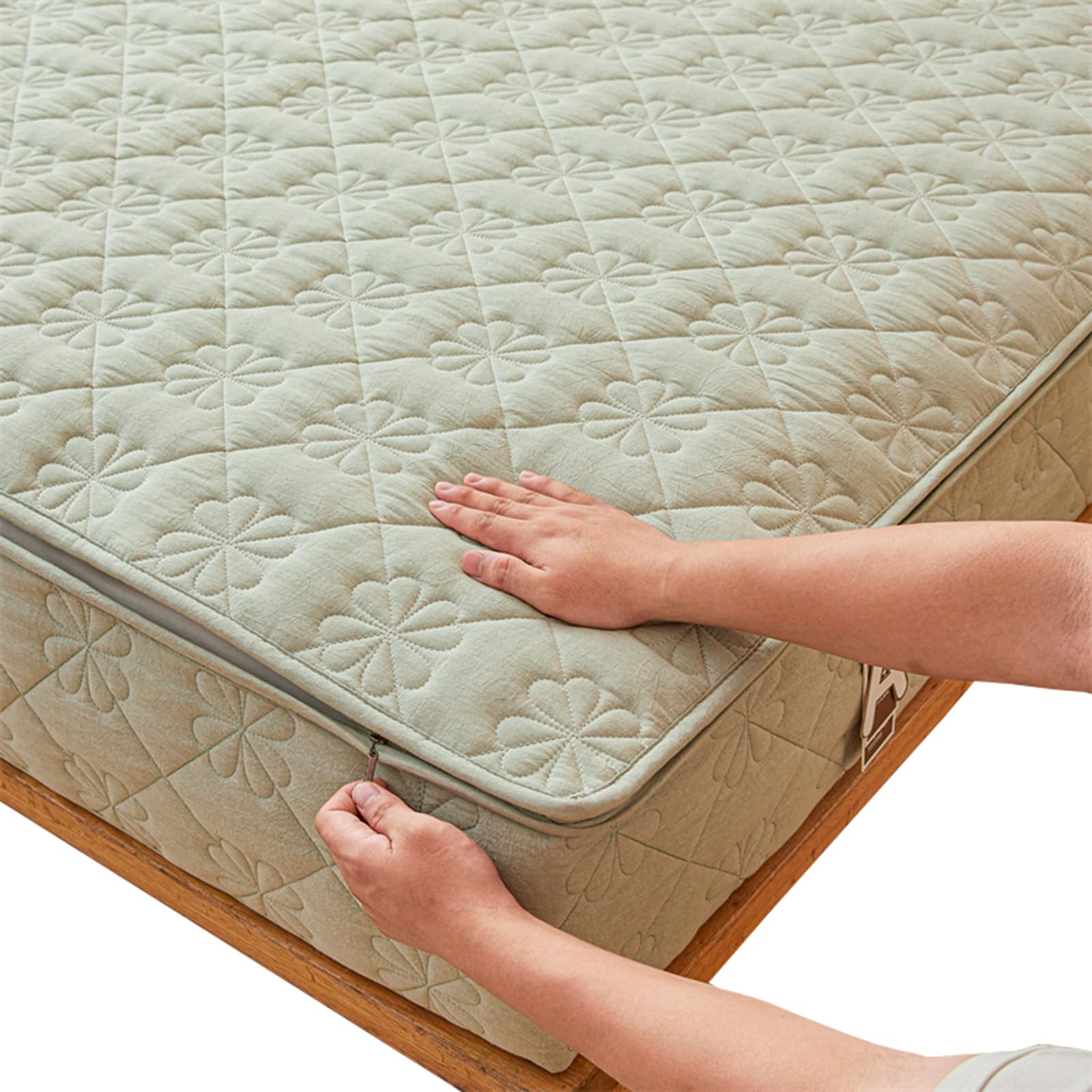 Housse de Matelas Intégrale Respirante 90x190/200,140x190/200,160x190/200 Surmatelas Housse de Matelas de Protection avec Fermeture éclair Amovible Lavable Protege Matelas Matelassé (140X190+27cm,C)