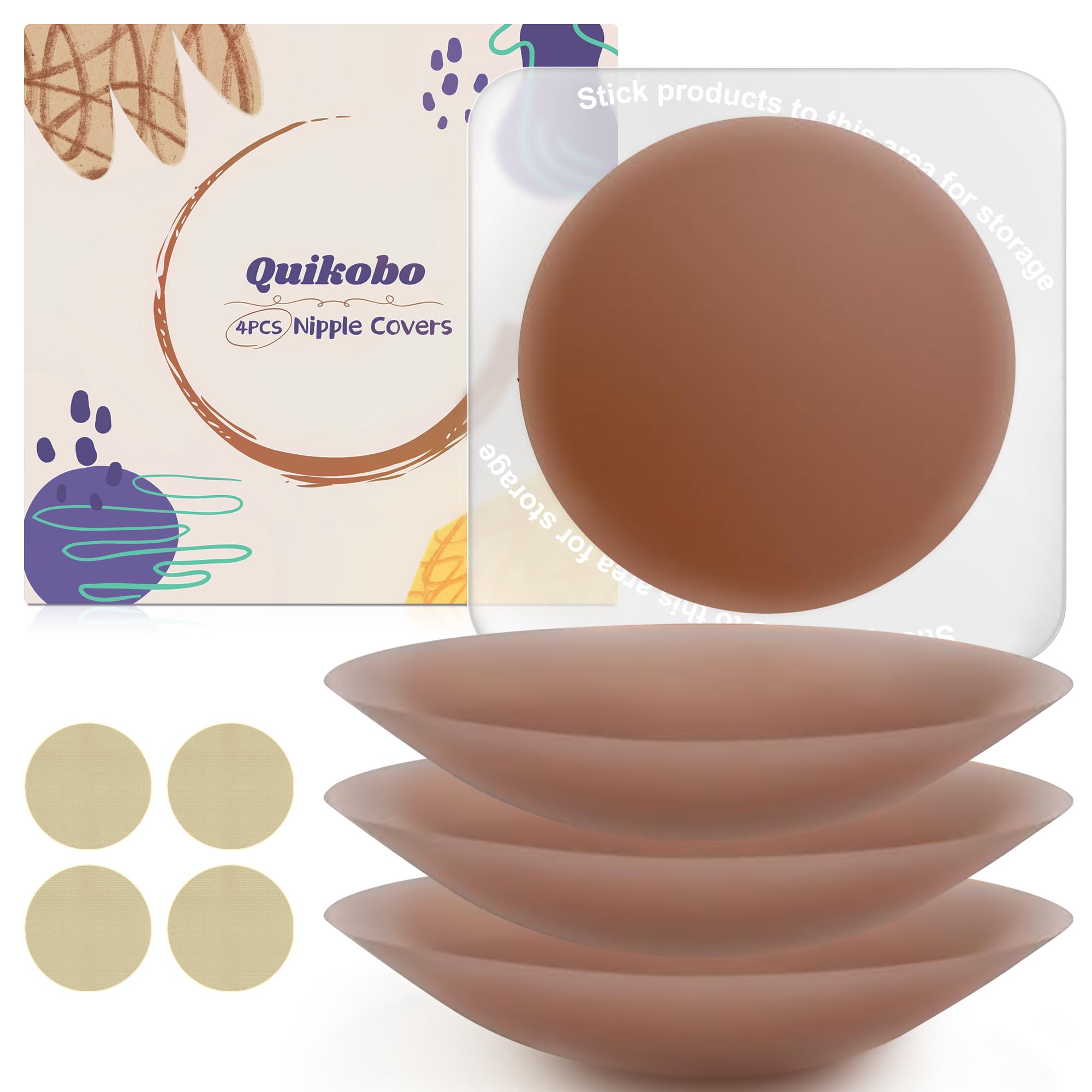 2 Pairs Nipple Covers for Women with Storage Board, Silicone Reusable Sticky Nipple Pasties Ultra-Thin, Invisible