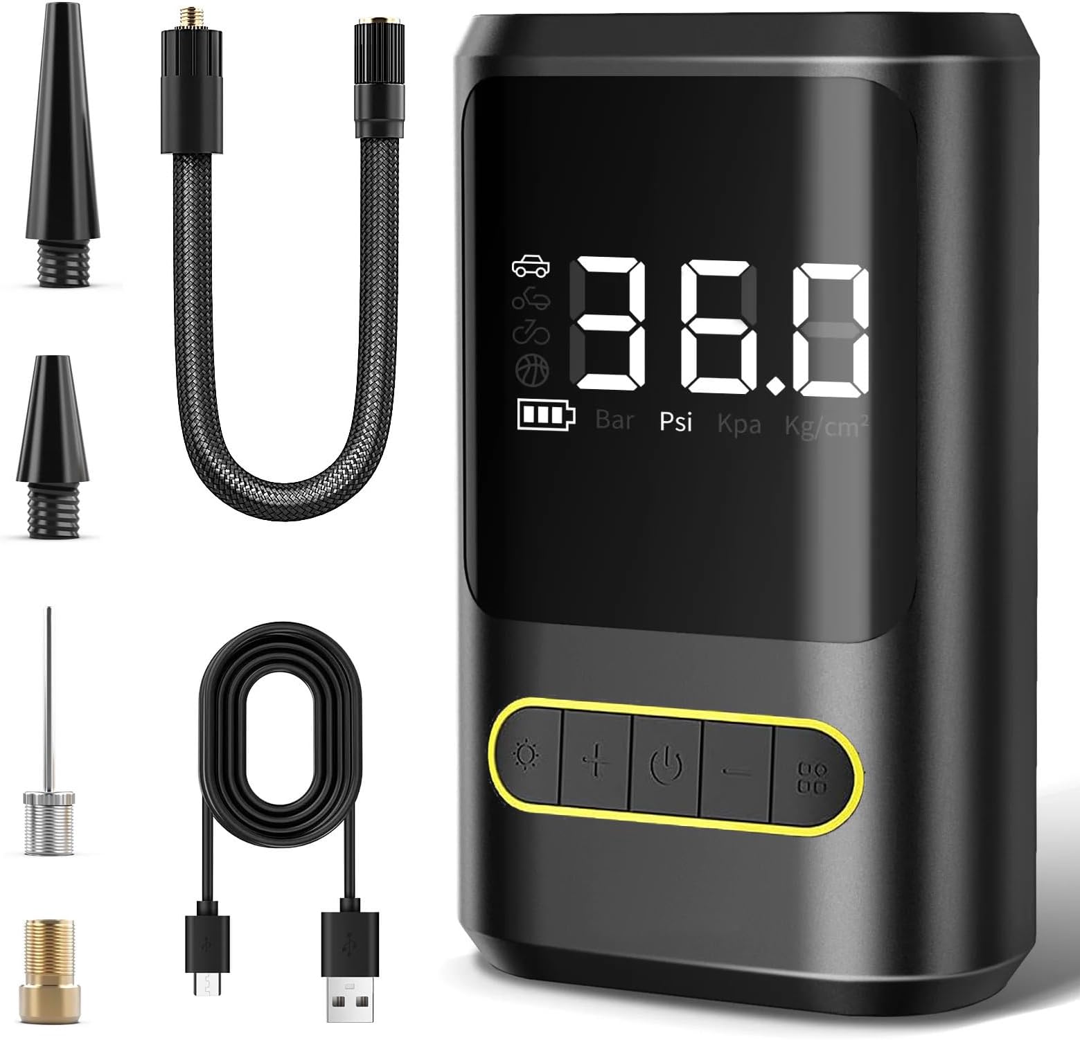 GADGETRONICS Smart Tyre Inflator Tyre Air Pump For Car & Bike | 150 Psi | 6000 Mah | Digital Display | 5 Air Fill Modes |Portable Electric Tyre Air Inflator Pump (1 Year Warranty),Black