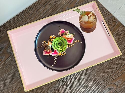 Miniatura 9 de Bandeja decorativa redonda de 13 pulgadas, bandeja negra con asas, bandeja de mesa auxiliar de plástico para otomana, sala de estar, baño,