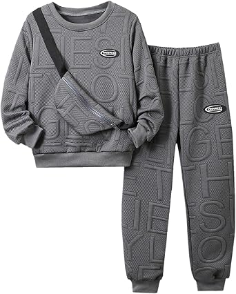 2 Piece Boys Kids Sweatsuit Fall Winter Clothes Pullover Sweatshirt and Jogger Pants Clothing Sets with Bag 7-14 Years