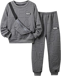 2 Piece Boys Kids Sweatsuit Fall Winter Clothes Pullover Sweatshirt and Jogger Pants Clothing Sets with Bag 7-14 Years