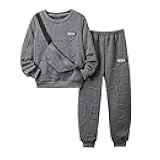 2 Piece Boys Kids Sweatsuit Fall Winter Clothes Pullover Sweatshirt and Jogger Pants Clothing Sets with Bag 7-14 Years