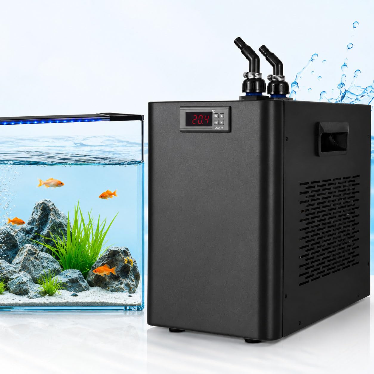 160 l/300 l/500 l/1000 l Aquarium-Kühler mit Kompressor leisem Betrieb,Titan-Spule für Korallen-,Hydroponik Axolotl-Aquarien Inklusive Pumpe Schlauch für präzise Wassertemperaturkontrolle 160L/42gal