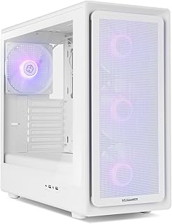 NOX XTREME PRODUCTS HUMMER AERO – Mid-Tower ATX | M-ATX | ITX, Include 4 Ventole ARGB PWM 140 mm, Fronte Mesh, Laterale in Vetro Temperato, USB-C e USB 30, Supporto GPU fino a 420 mm, Bianco