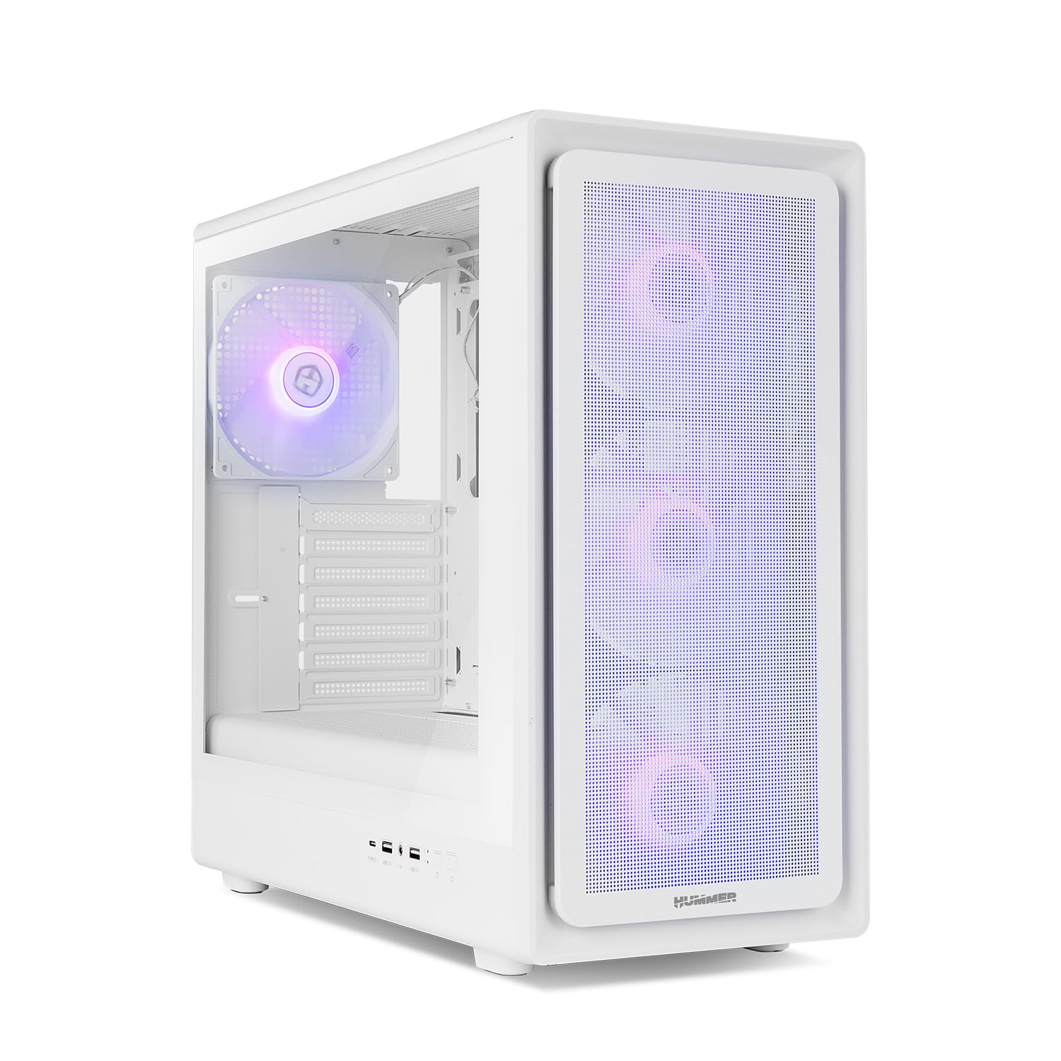NOX Xtreme Products Hummer AERO – ATX/M-ATX/ITX Mid-Tower | 4×140 mm ARGB PWM Lüfter, Mesh-Front, Hartglas-Seite, USB-C & USB 3.0, GPU-Support bis 420 mm, Magnetfilter, Weiß