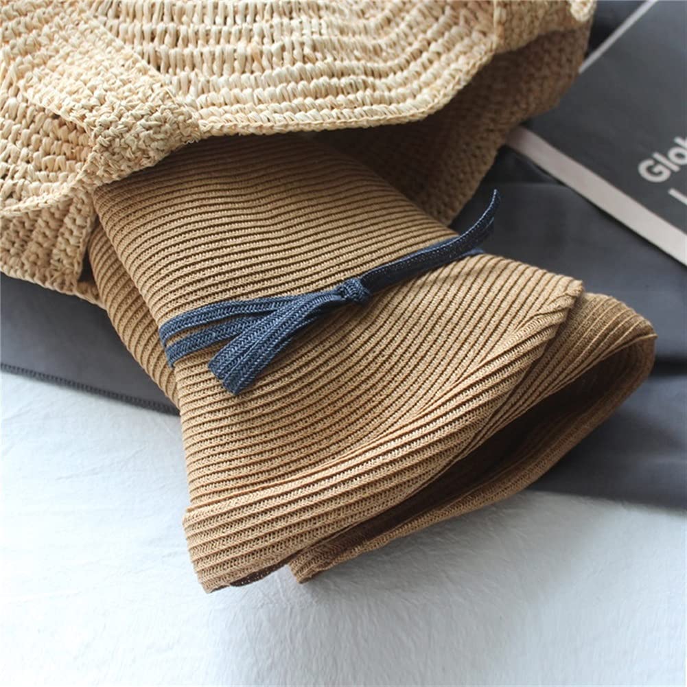 Gorros de Paja para Mujer Sombrero de Sol de Verano Plegable Tejido Cuerda de Viento Cubo de ala Ancha Sombrero de Pescador Sombrero de Playa (Color : B, Tamaño : Mcode) (E Mcode)