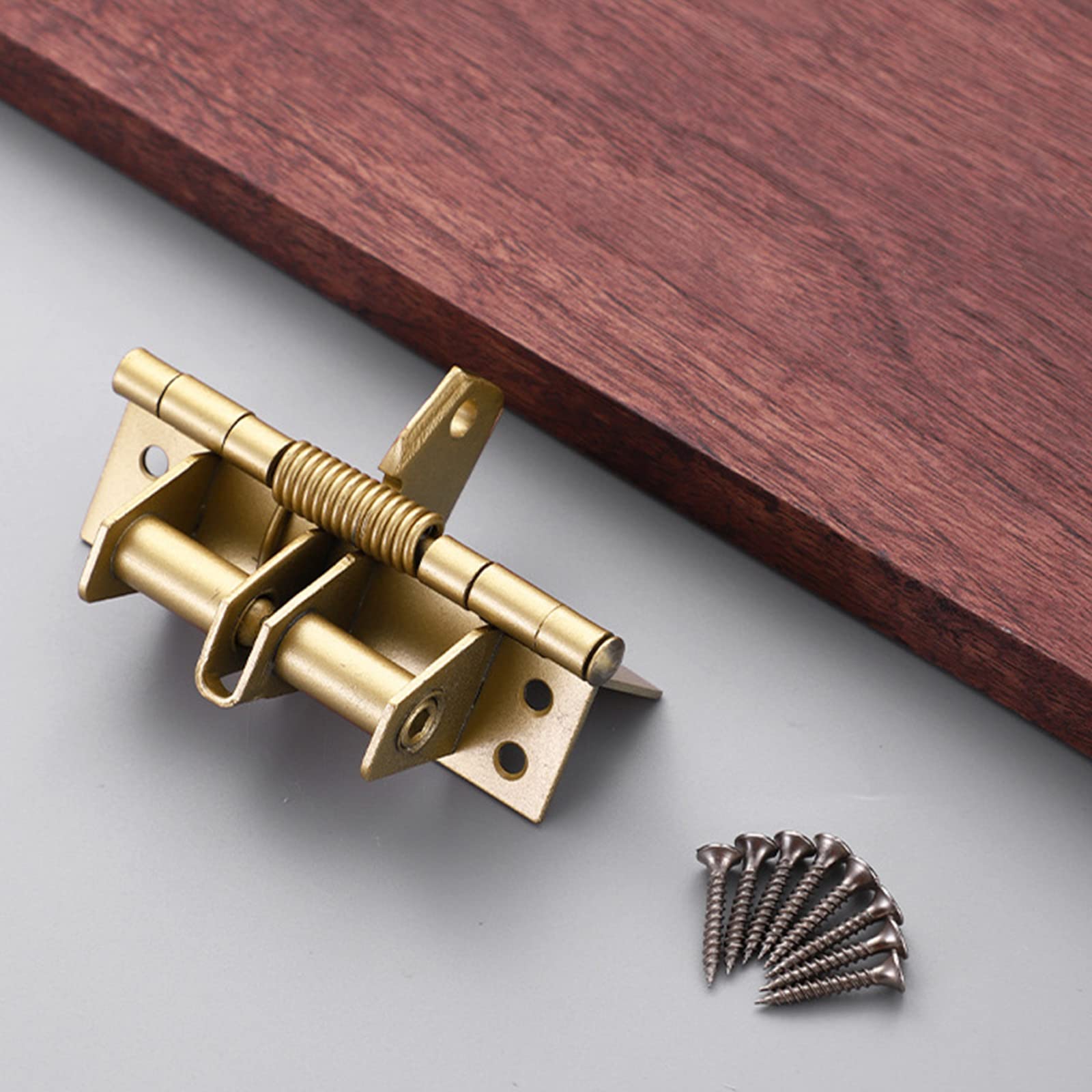 Multifunctional Spring Positioning Hinge Door Closer, Hidden Automatic Self Closing Door Hinges with Screws (B-Gold)