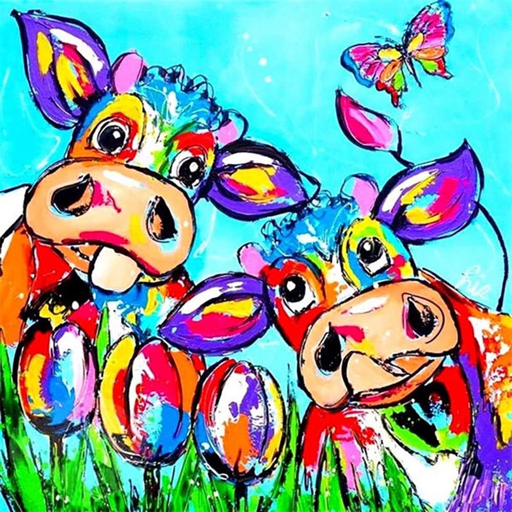 Diamond Painting Kits ,5D Diamond Art Kits for Adults Kids Beginner, DIY Round Full Drill Painting with Diamonds for Home Wall Decor- Cows 12" X 12"