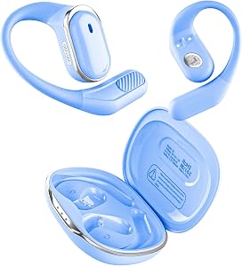 Wireless Earbuds Bluetooth 5.4 Headphones, IPX7 Waterproof Stereo Earphones with Noise Cancelling Mic, Open Ear Buds with Ergonomic Ear Hook for Fitness Purple Blue
