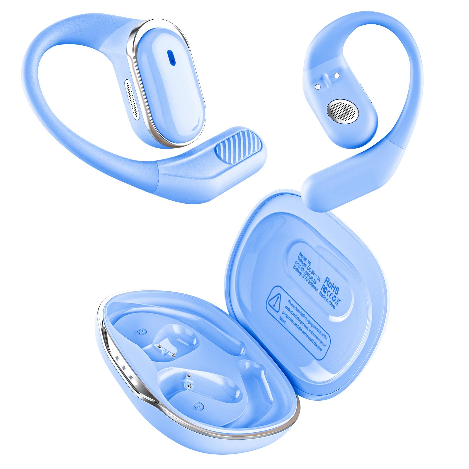 TRAUSI Bluetooth 5.4 True Wireless Headphones with Ear Hooks, Type-C Charging, IPX7 Waterproof Earbuds, ENC Noise Cancelling Hi-Fi Stereo Earphones for Gym (Purple Blue)-image-43