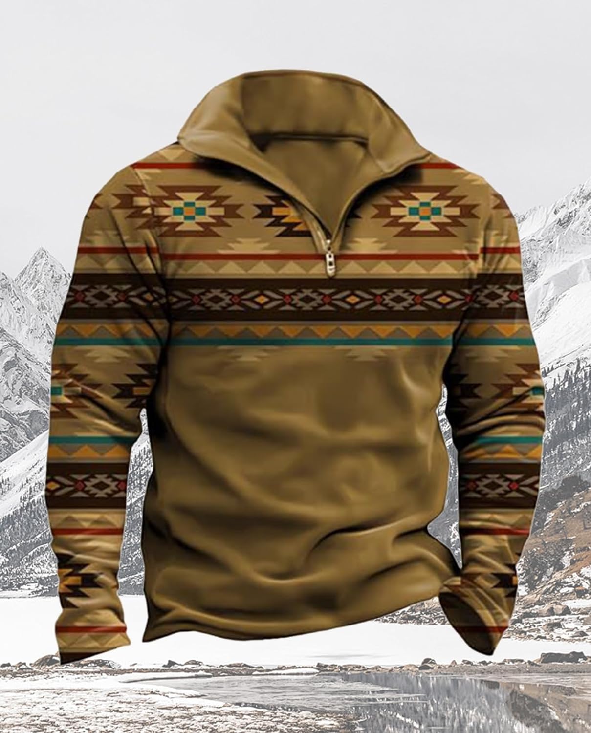 Western Sweatshirts for Men Aztec Cowboy Vintage Graphic Fleece Hoodie Mens Quarter Zip Pullover Country Jacket - Image 2