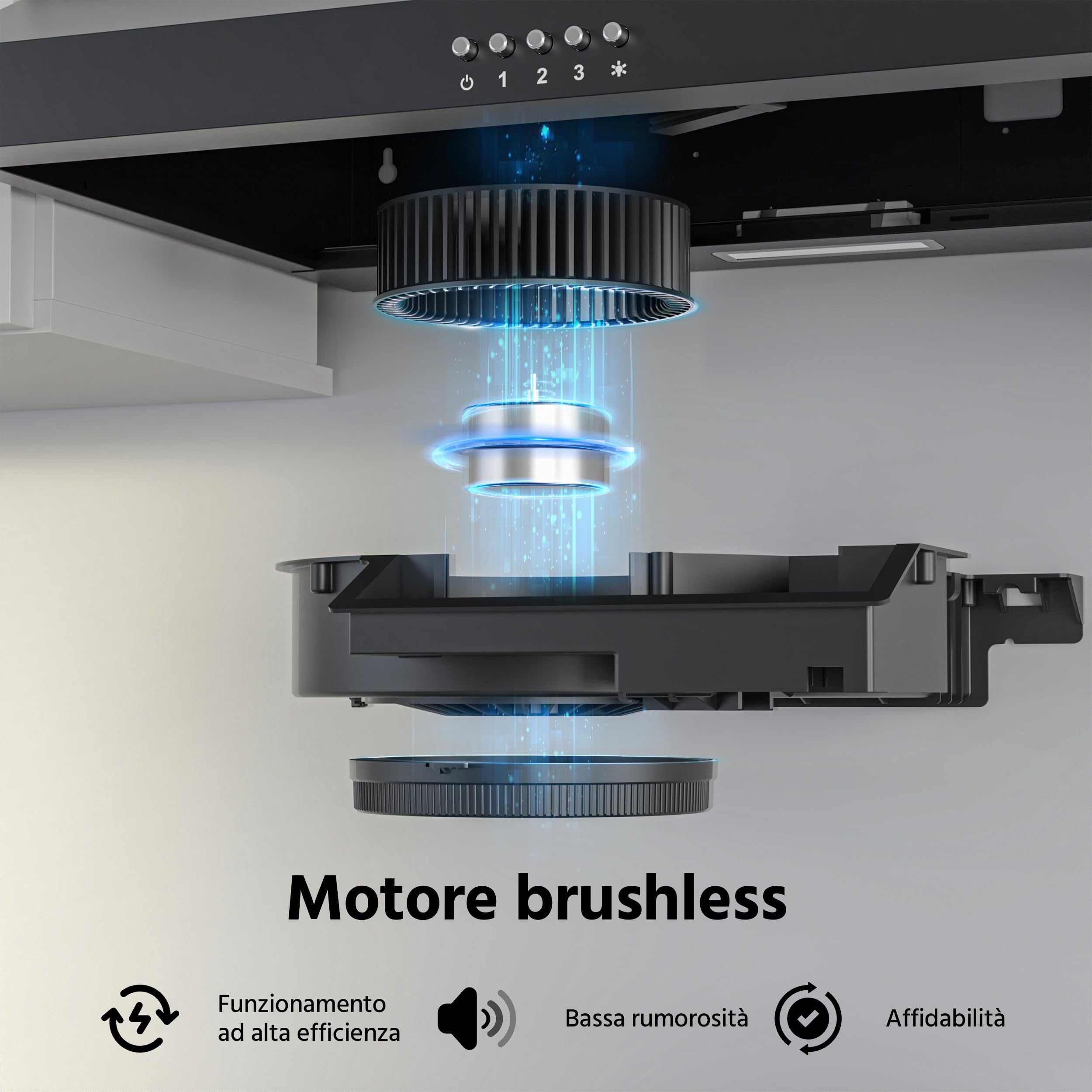 FIREGAS Cappa Aspirante 60 cm, Classe A++ Motore Brushless, Scarico Posteriore o Superiore, Cappa Cucina Sottopensile Silenziosa con 2 Filtri a Carbone Inclusi, LED 2W, Nero