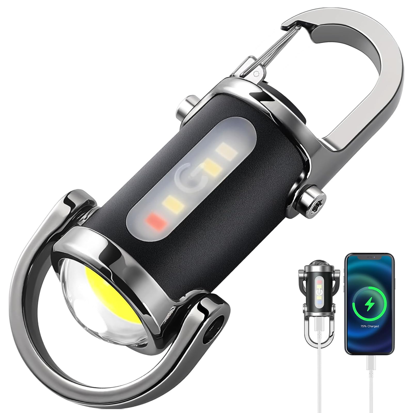 Rechargeable Keychain Flashlights 800 Lumens - 7 Light Modes EDC Mini Flashlight with Red-Blue Strobe, COB Rechargeable Work Light, Waterproof Bright Keychain Light for Hiking, Searching and Camping