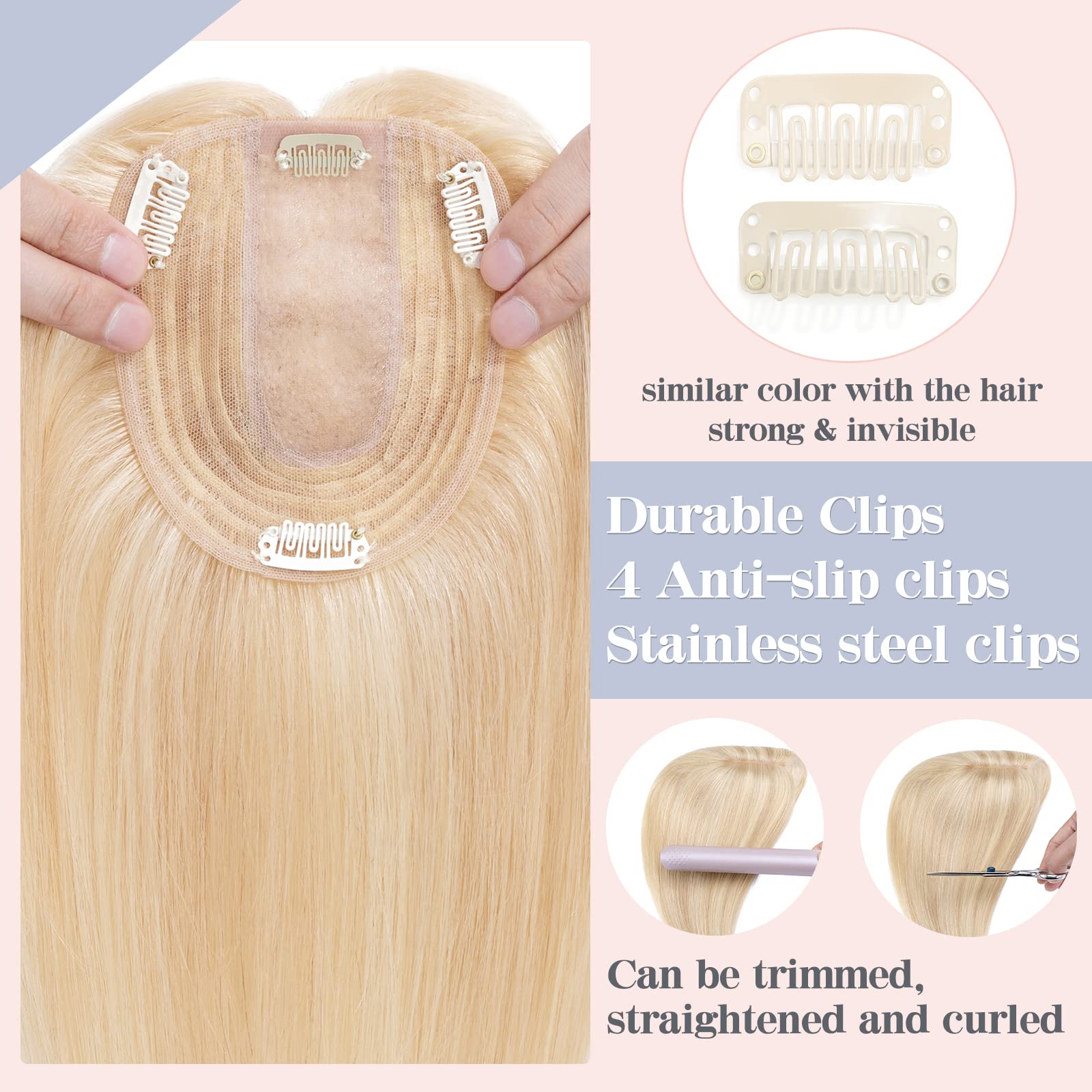S-noilite 6 Inch 100% Human Hair Toppers Clip in Real Hair Topper for Thinning Hair Women uk Hair Piece Clip in Toupee 27g(#2 Dark Brown) - Image 4