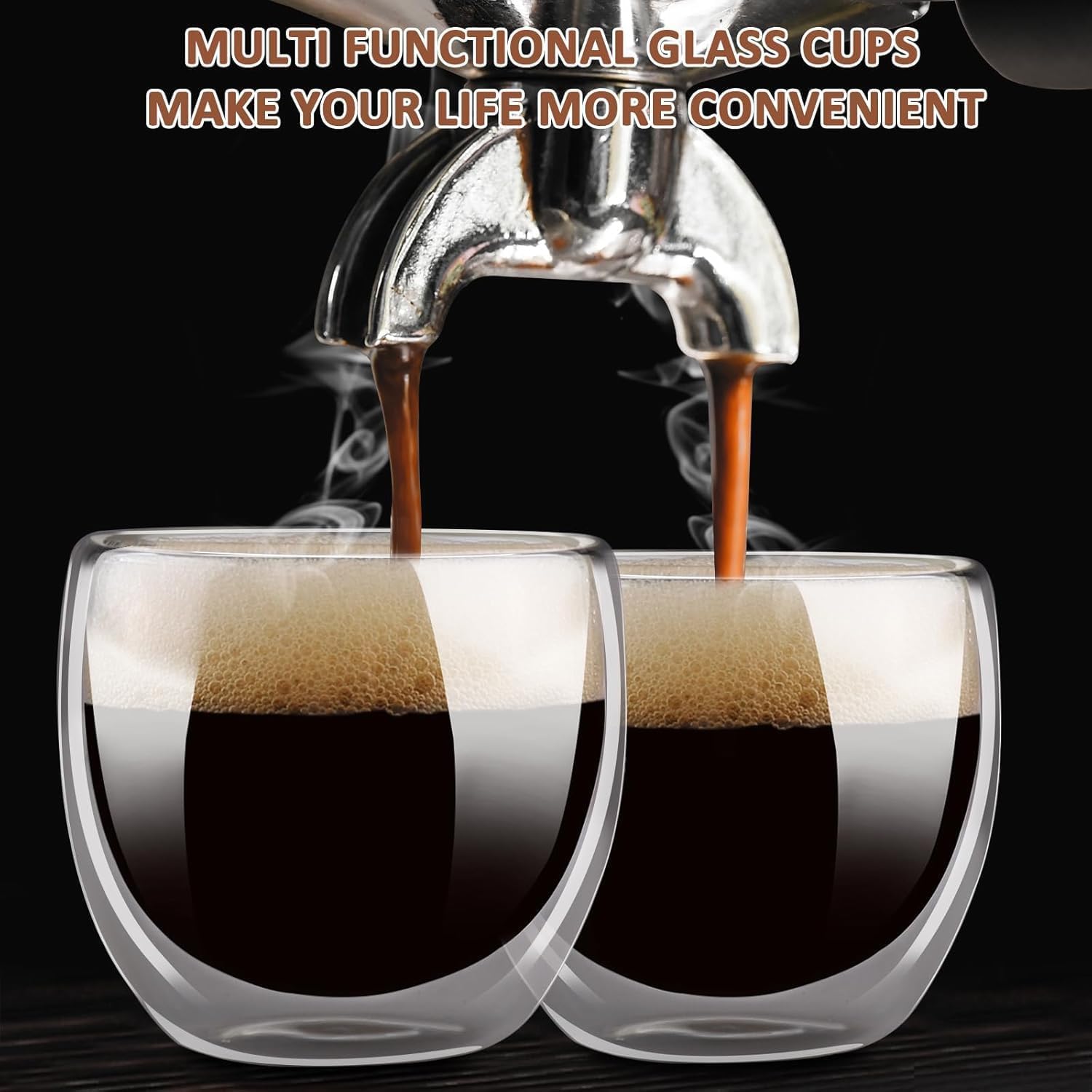 Generico Set di 6 Tazze da Caffè in Vetro Borosilicato a Doppia Parete, 80ml, Trasparente