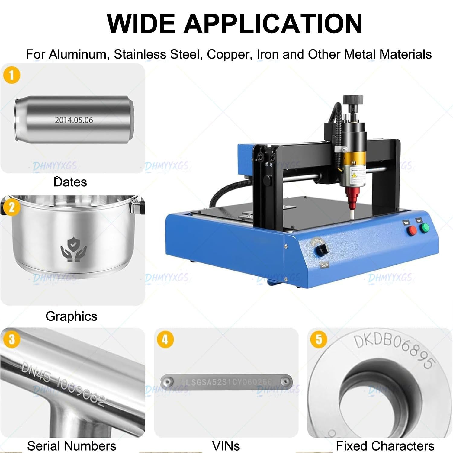 Machine de gravure pour plaques signalétiques en métal, graveur pneumatique, moteur de 400 W, vitesse de 50 mm/s, profondeur de 0,05 à 1 mm, pour plaque d'acier/carte d'identité, équipes de production