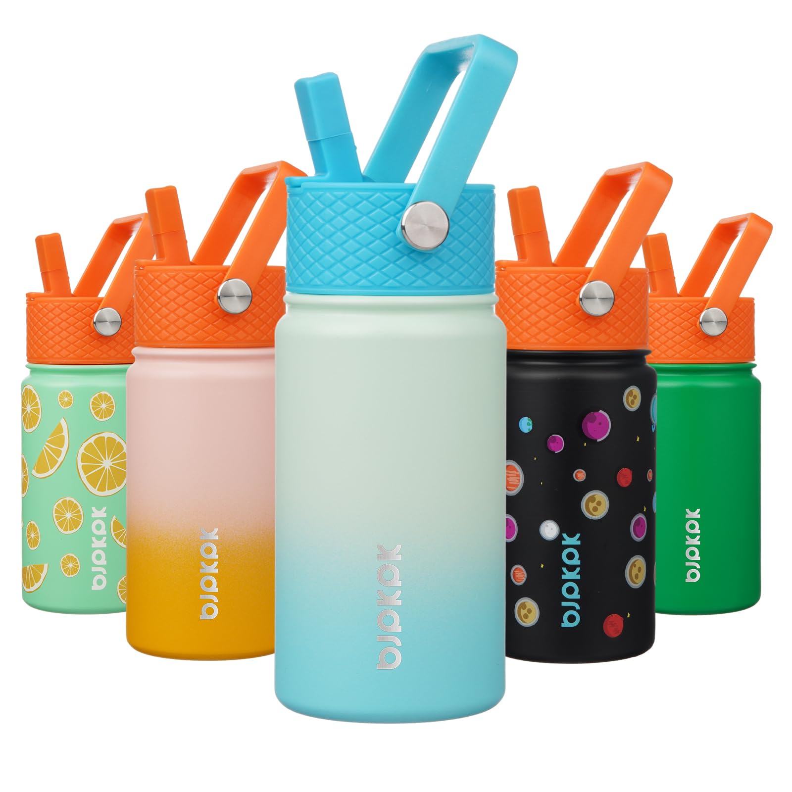 BJPKPK Insulated Water Bottle with Straw Lid, 15 oz Stainless Steel Metal Water Bottles, Reusable Leak Proof BPA Free Thermo, Flask, Cups - Mint