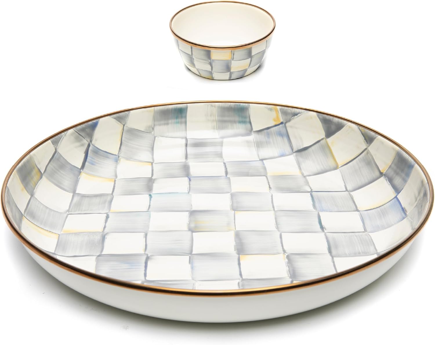 MACKENZIE CHILDS Chip-and-Dip Serving Set, Abundant Bowl and Pinch Bowl Set, Black-and-White Courtly Check