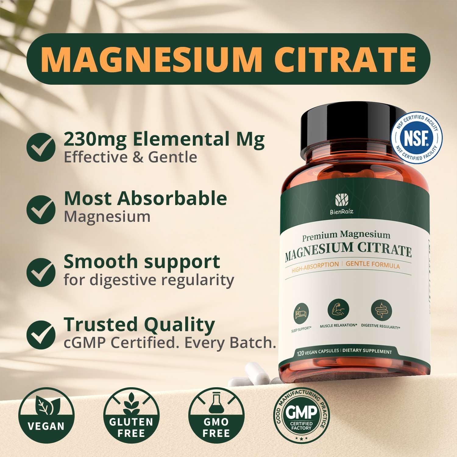 BienRaíz Magnesium Citrate 230mg Elemental for Calm & Comfort, 120 Capsules — Amazon image 2